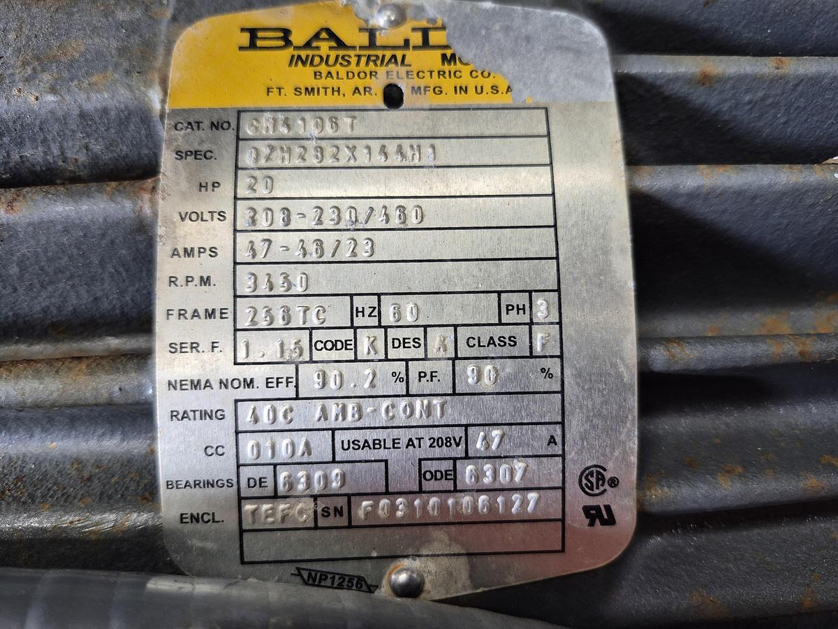 Used Republic RB 1200 Centrifugal Blower Assembly with 20 HP Baldor Motor