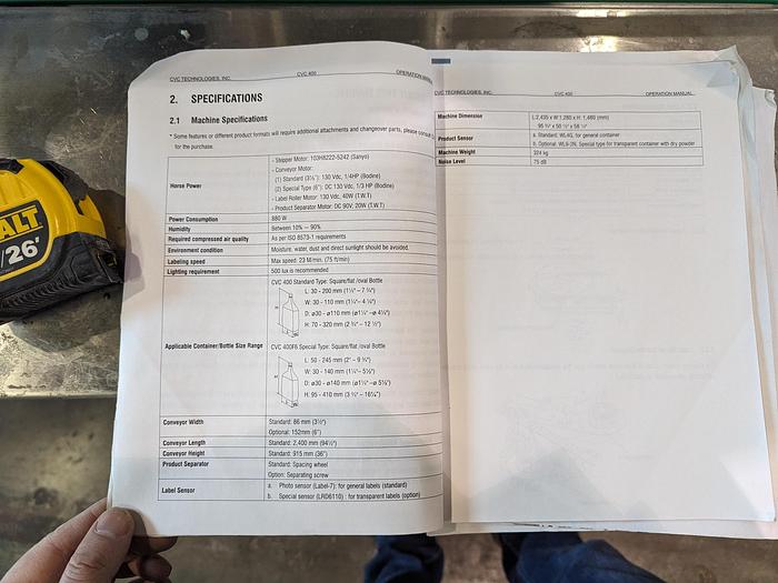 Used CVC 400ii Pressure Sensitive Labeler