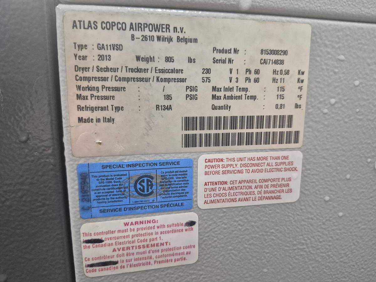 Used Atlas Copco GA11VSD Air Compressor