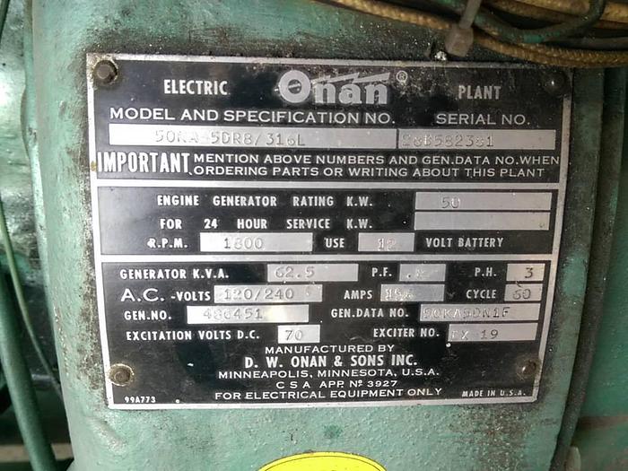 Used Onan 63KVA Gas Generator