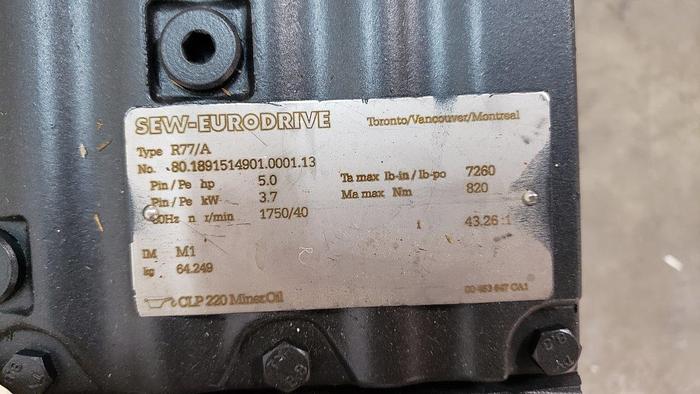 Used Sew-Eurodrive R77 Helical 5 Hp Gear Motor