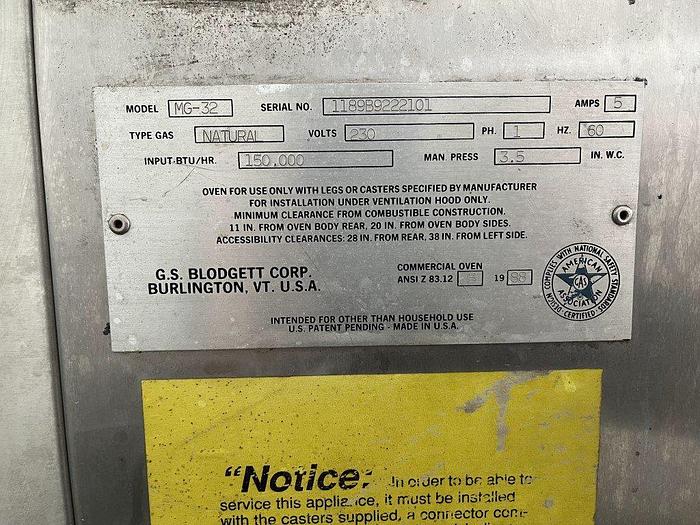Used Blodgett MG-32 Pizza Deck Oven