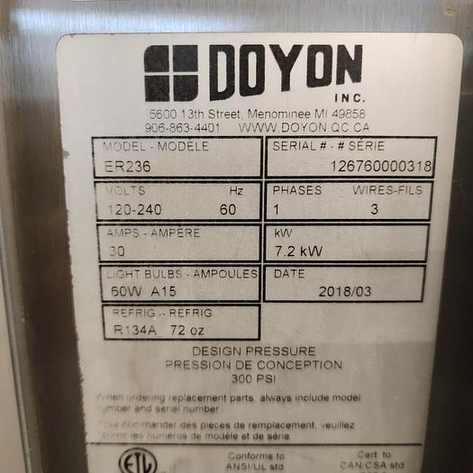 Used Doyon ER236 Roll-In Proofer Retarder Combo