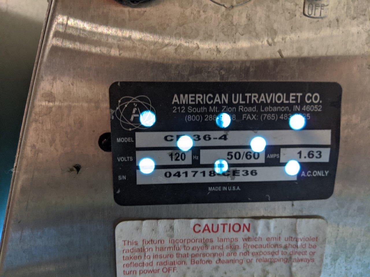 Used American UV CE-36-4 Reflector Lights & Frame