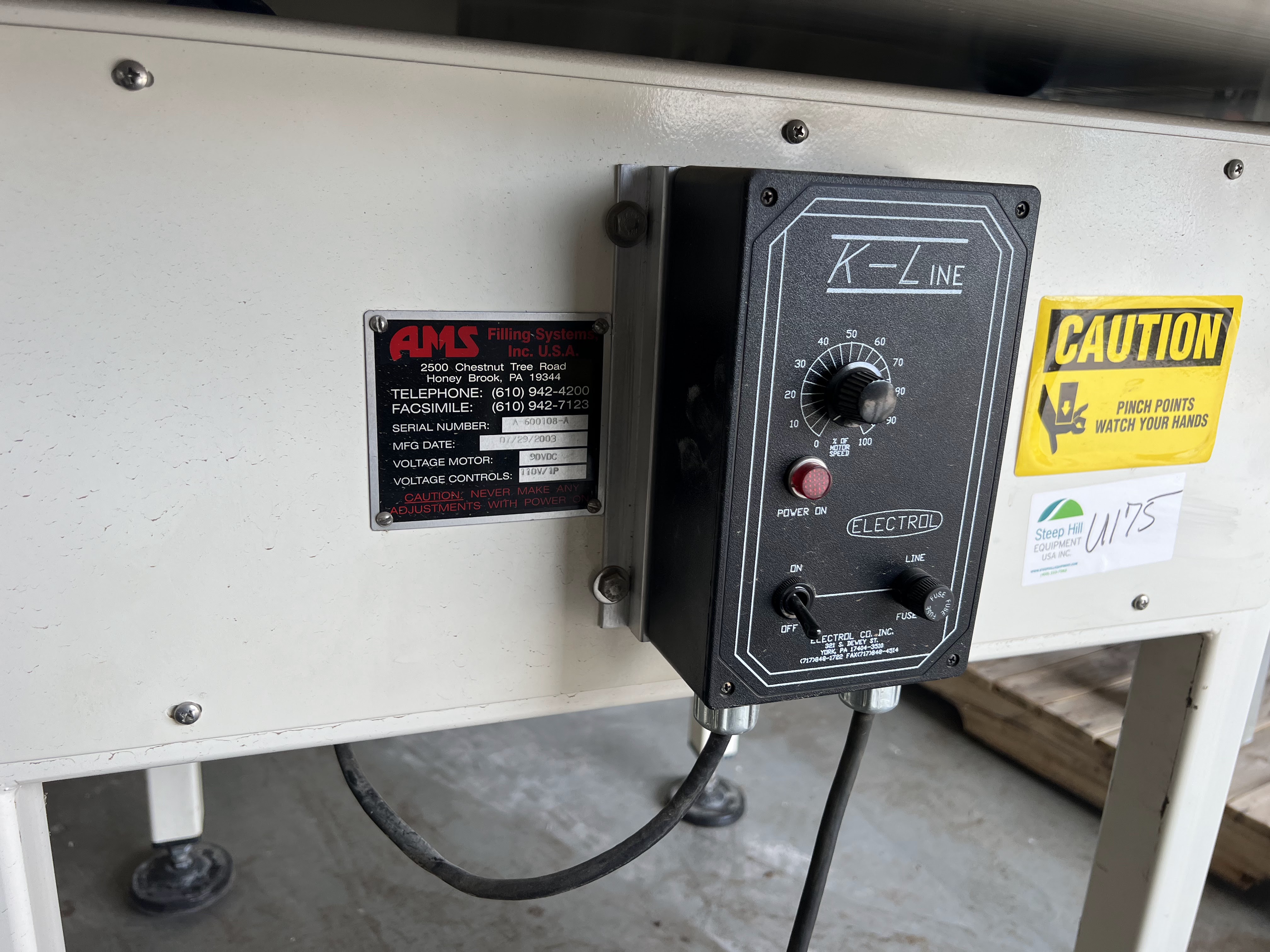 Used AMS 4' Accumulation Table for Sale at Steep Hill Equipment Solutions