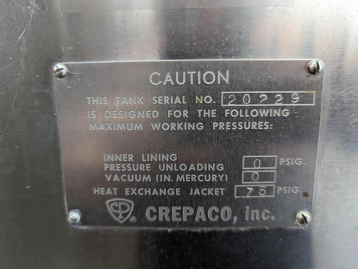 Used Crepaco 600 Gallon Processing Tank