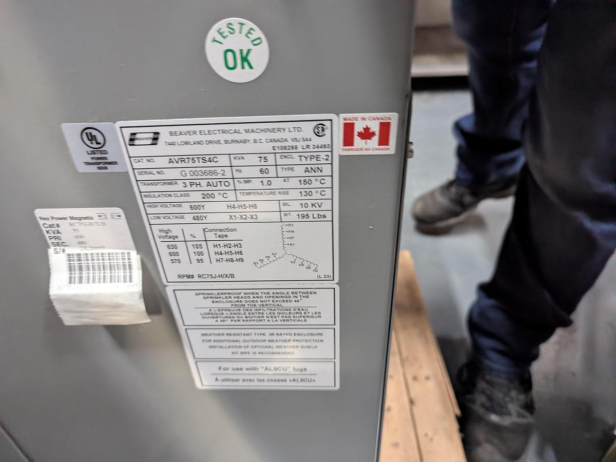 Used Beaver 75kVA 480-600V Auto Transformer