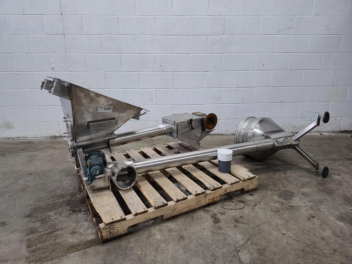 Used Stainless Steel Sanitary Screw Conveyor with Hopper and Drive Motor