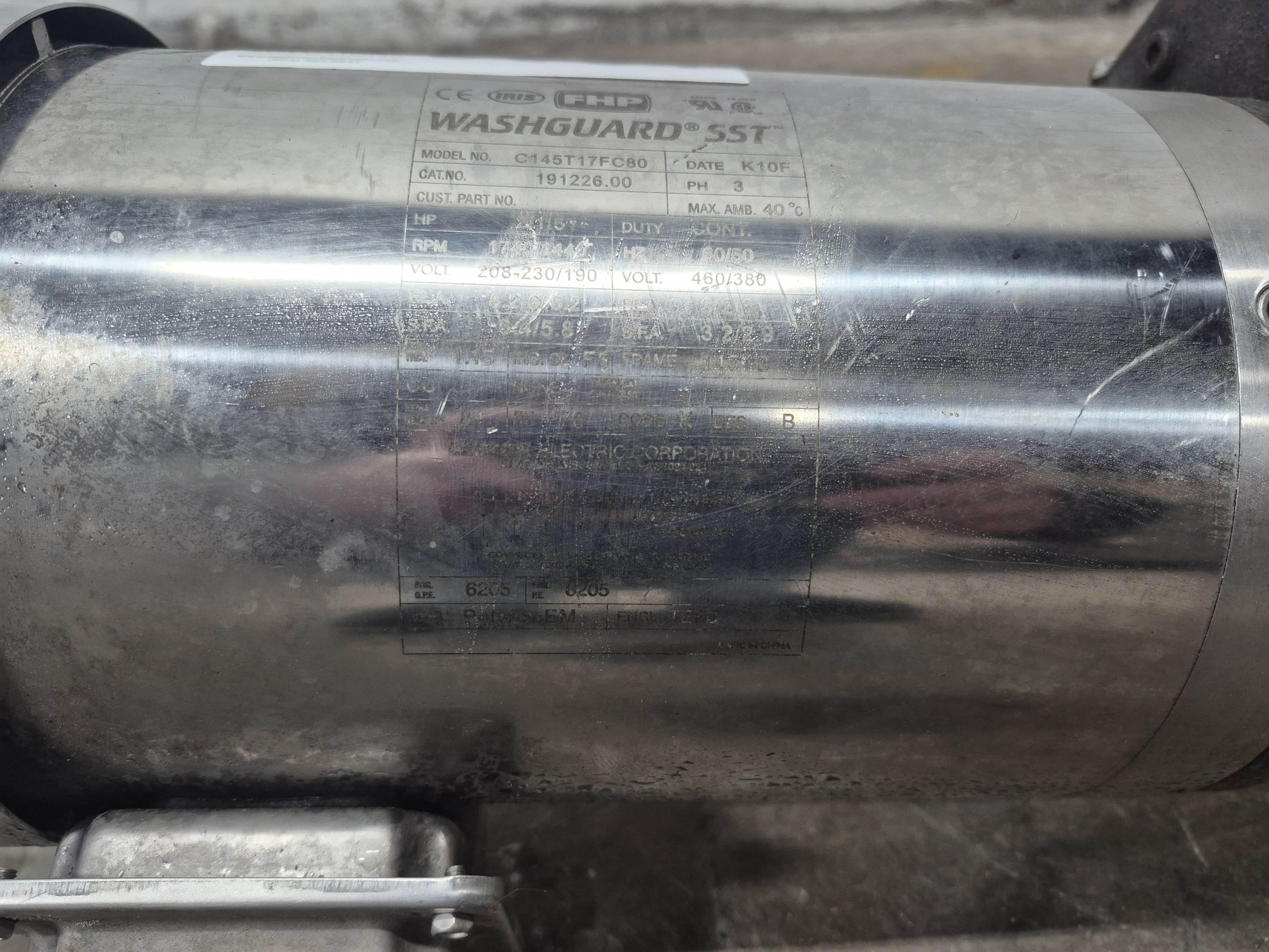 Used Washguard SST 2/1.5 HP Electric Motor with Grove Gear Reducer