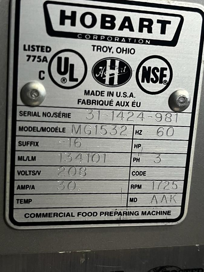 Used Hobart MG1532 Mixer Grinder