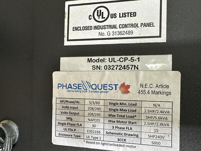 Used Phase Quest 5HP Phase Converter