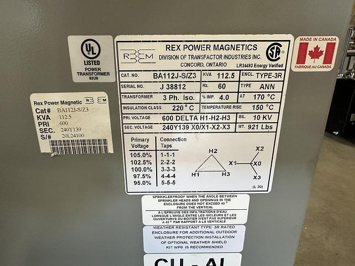 Used Rex Power Magnetics Transformer