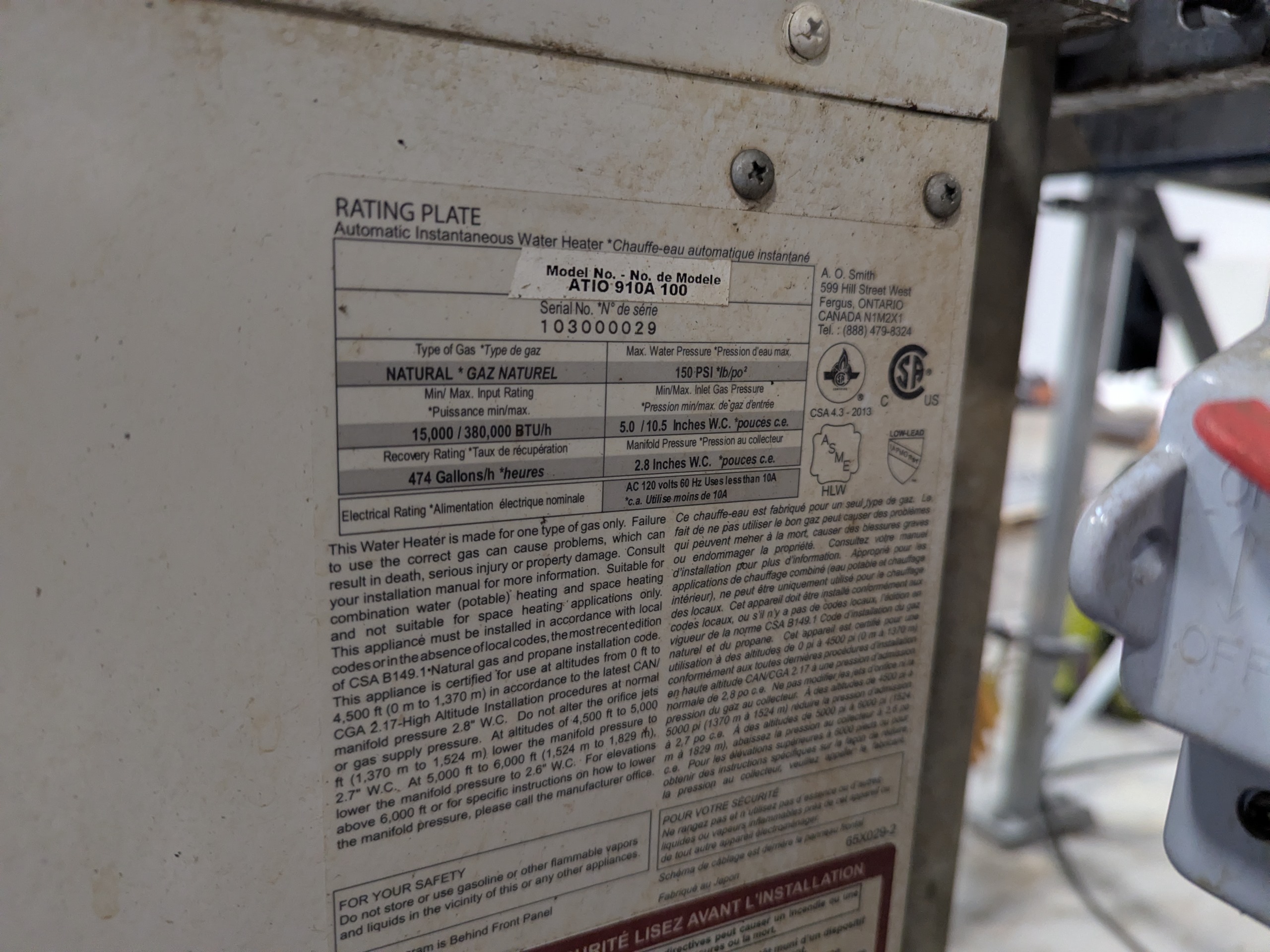 Used Smith ATIO-910 100 Tankless Natural Gas Water Heater