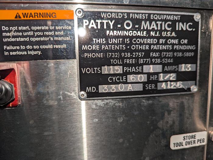 Used Patty-O-Matic 330A Automatic Patty Former