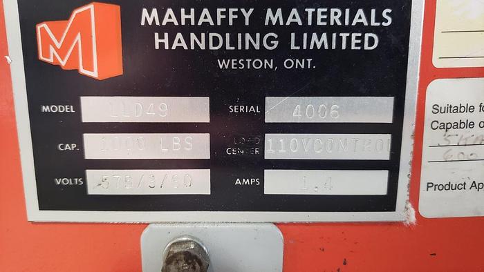 Used Mahaffy LLD49 Tote Dumper