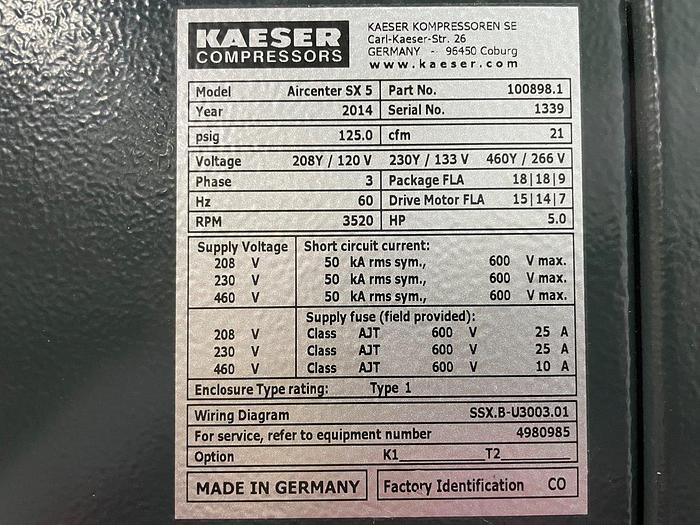 Used Kaeser Aircenter SX5 Compressor