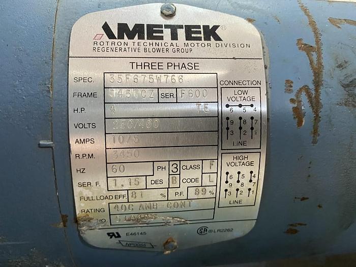 Used Ametek Rotron Regenerative Blower