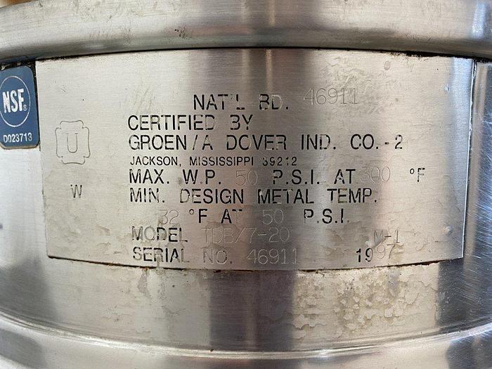 Used Groen TDB/7-20 Jacketed Tilt Kettle