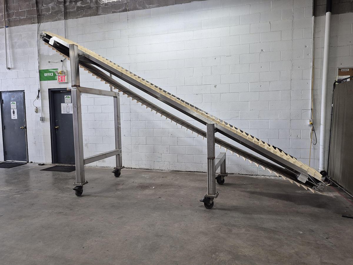 Used Interroll 18'L Cleated Incline Conveyor