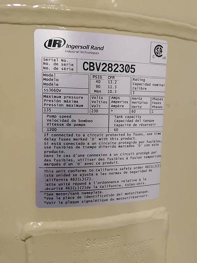 Ingersoll Rand 3HP 60 Gallon Vertical Compressor