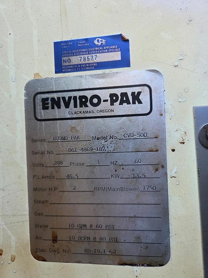 Used Enviro-Pak Smokehouse & Smoke Generator