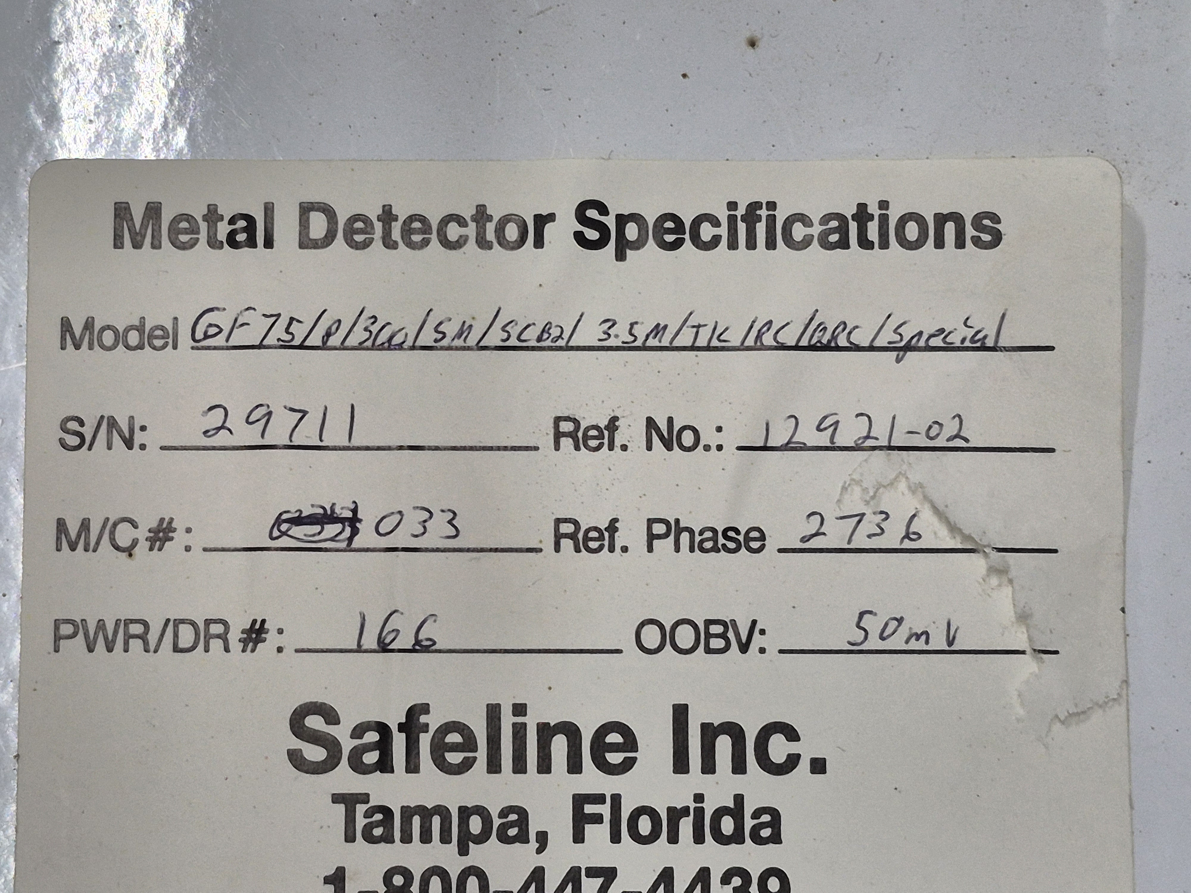 Used Safeline GF75 Fall-Through Metal Detector (For Parts Only)
