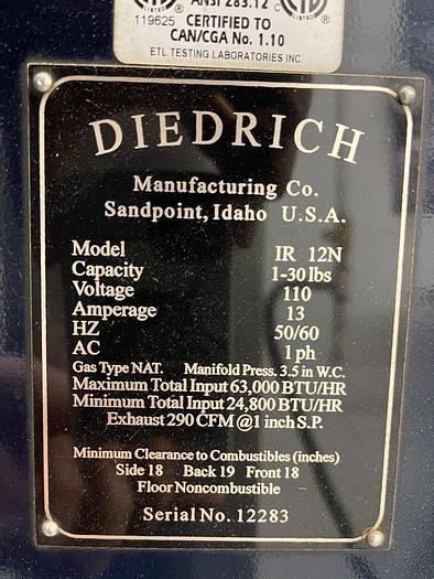 Used Diedrich IR 12N Coffee Roaster