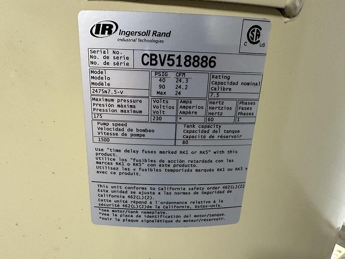 Used Ingersoll Rand 7.5HP Compressor
