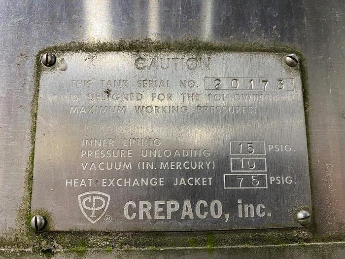 Used Crepaco 600 Gallon Jacketed Dairy Tank