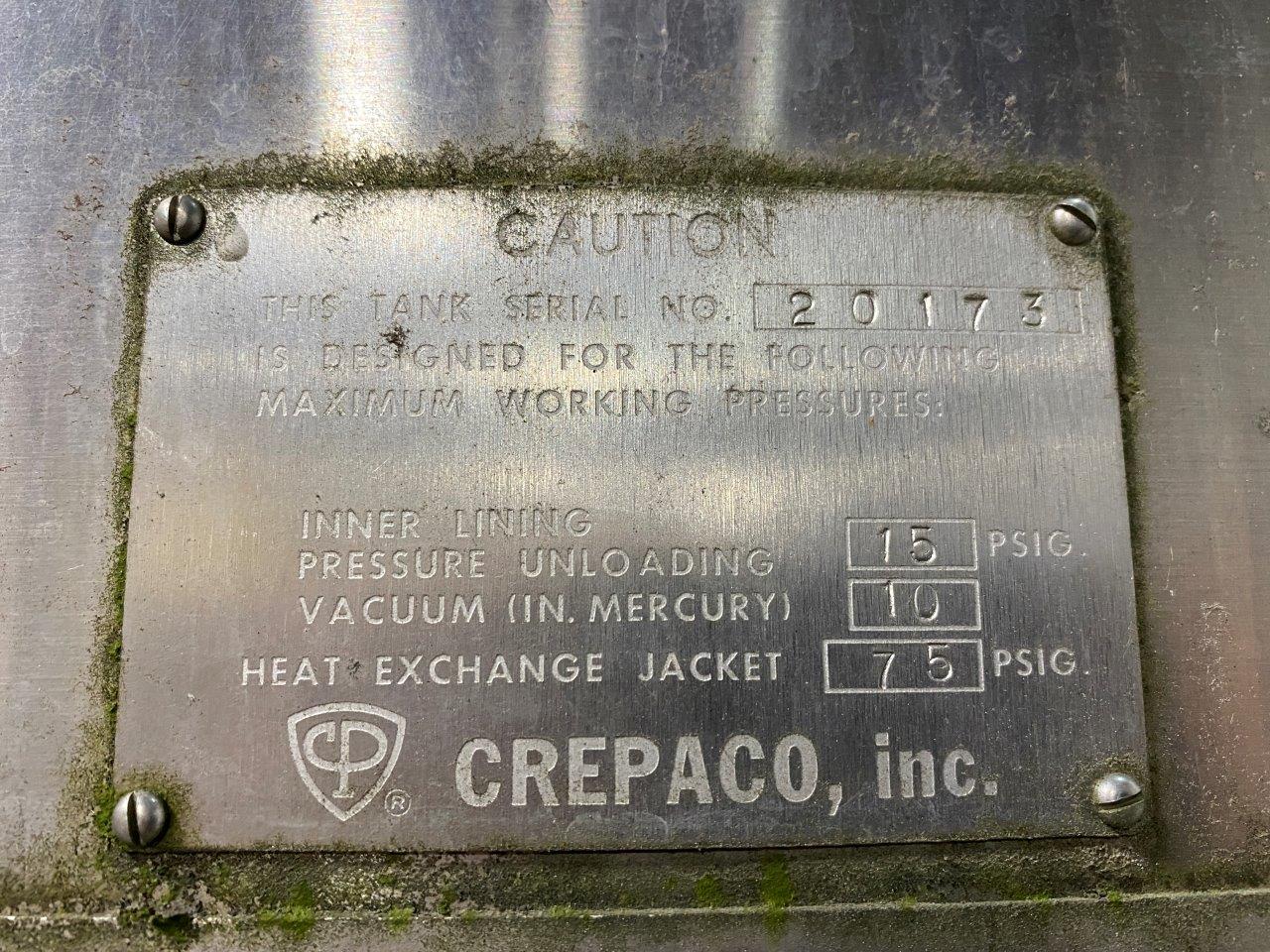 Used Crepaco 600 Gallon Jacketed Dairy Tank