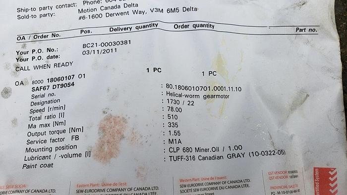 Sew-Eurodrive SAF67 Helical-worm Gear Motor