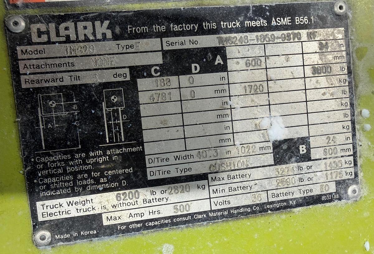 Used Clark TMG20 Electric Forklift