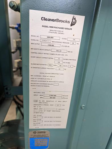 Used CleaverBrooks M5M-2500 Watertube Boiler
