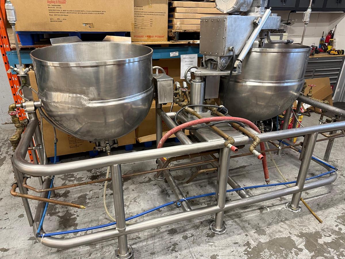 Used Twin Groen 80 Gallon Kettles with Scrape Agitation