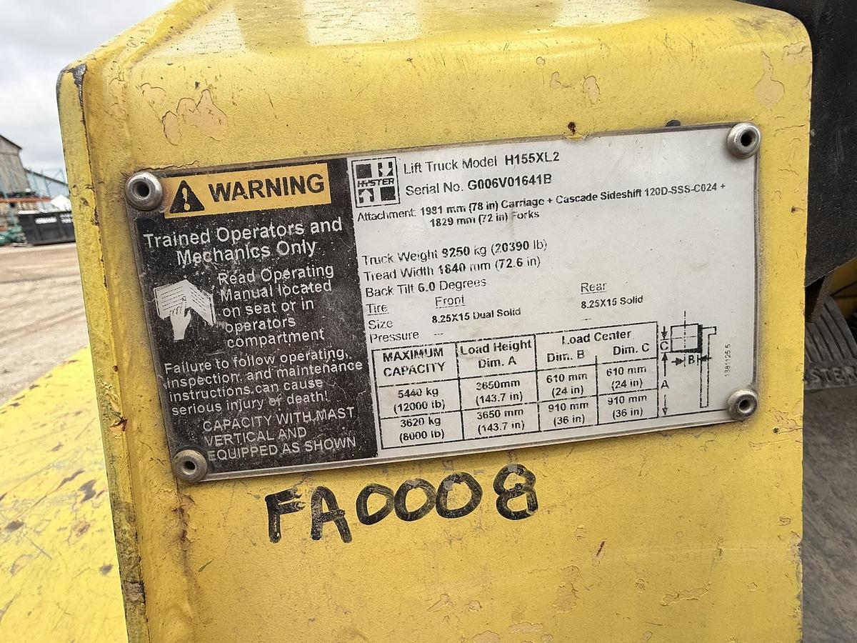 Used 2001 Hyster HX155XL2, 3 Stage, 12,000 Lbs Fork Lift