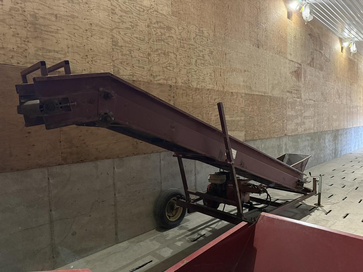 Used Alliston Machinery 15' Elevator Conveyor, Hyd. Drive, On Board Gas Engine