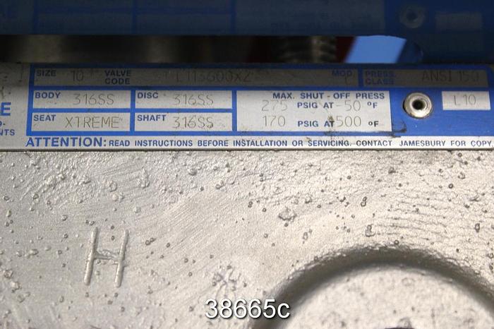 Unused Jamesbury L Wafer-Sphere 10 Air Operated Butterfly Valve #38665