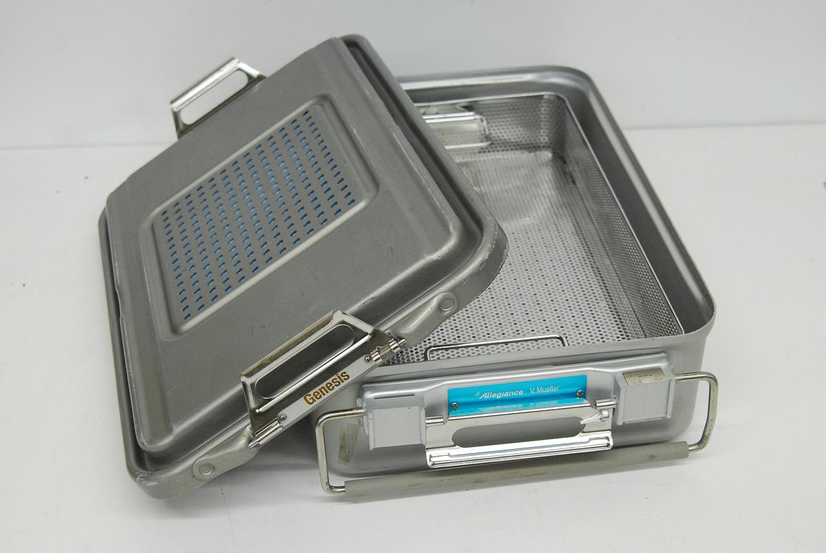 Used V Mueller Genesis Sterilization Box 17"x12"x4" w/ Filter Holders + Basket
