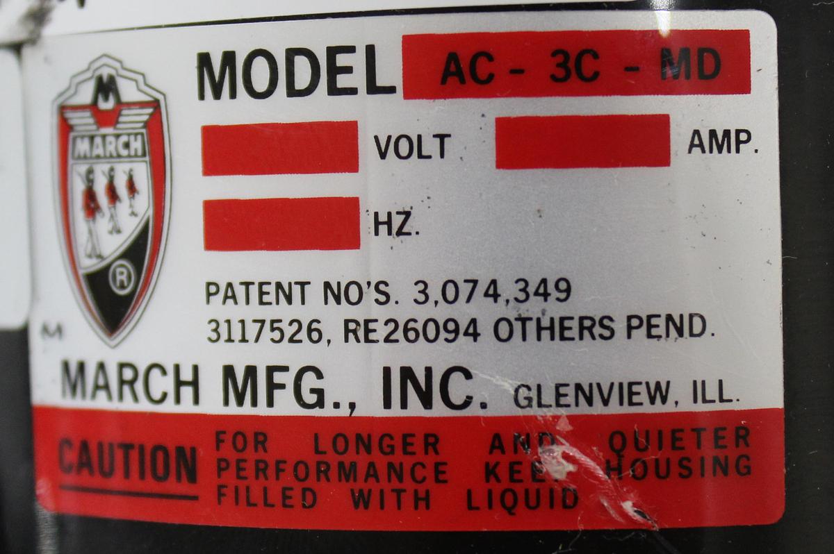 Used March MFG AC-3C-MD 1/15HP Pump 115V 3000 RPM
