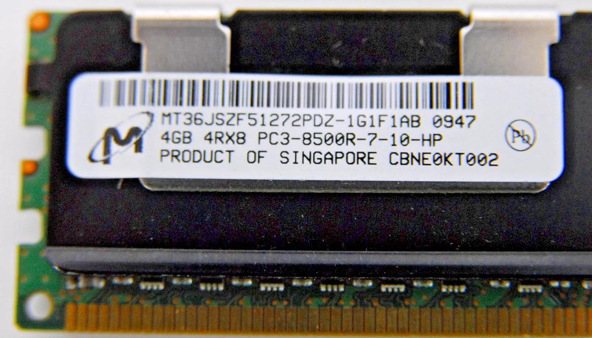 Used Micron 32GB (8x4GB) MT36JSZF51272PDZ-1G1F1AB 4GB 4Rx8 PC3-8500R (500204-061)