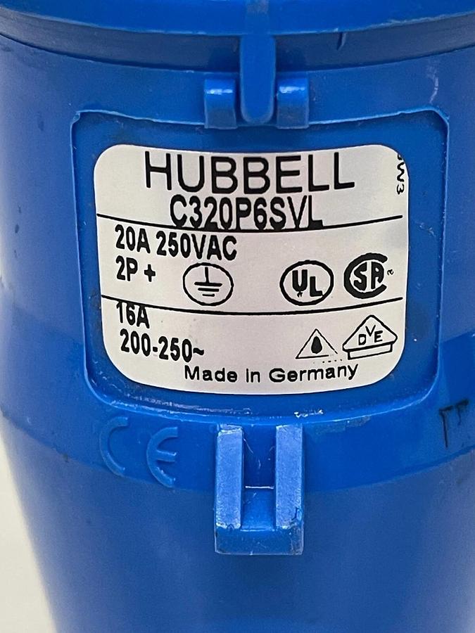 Used Hubbell C320P6SVL C-Iec Heavy Duty Plug (2 Pole, 3 Wire, 20 amp, 250V)