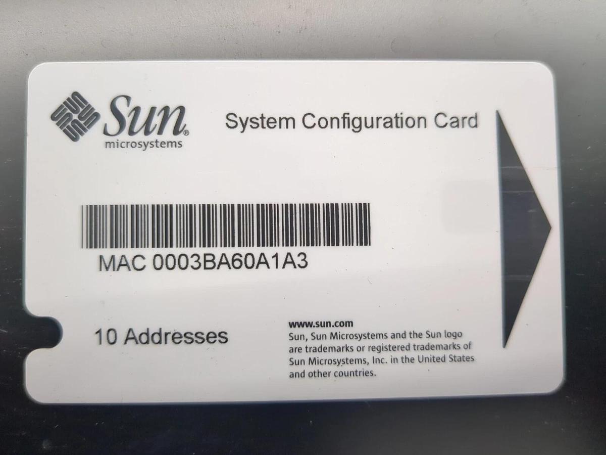 Used 3705155-02   SUN SYSTEM CONFIGURATION CARD