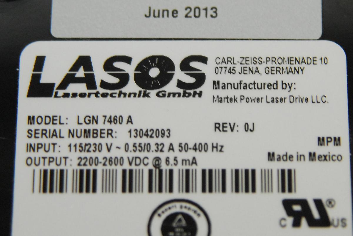 Used Lasos LGK 7786 P He-Ne 543nm Laser Tube Head (Green) w/ LGN 7460 A Power Supply