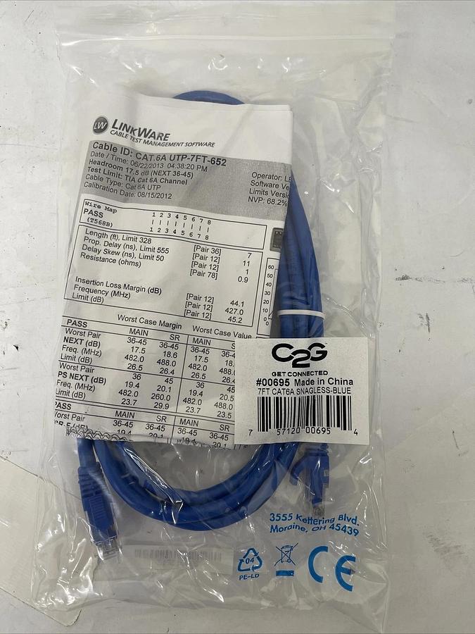 Used C2G 7ft Cat6a Snagless Unshielded (UTP) Network Patch Ethernet Cable-Blue #00695