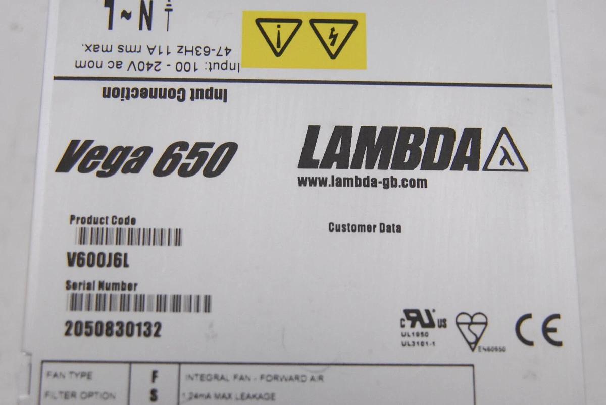 Used Lambda Vega 650 V600J6L Power Supply 24V 25A/6A (Modules E5H, B5)