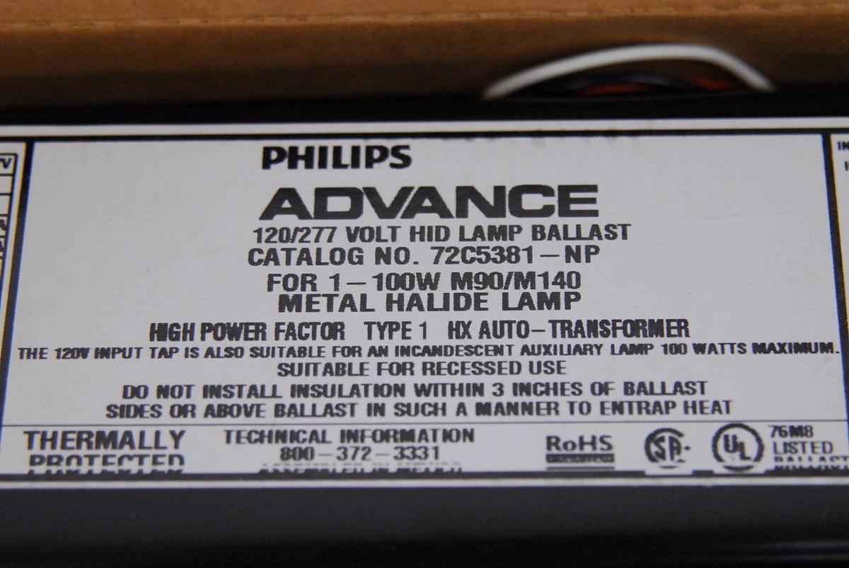 Philips 72C5381NP001 Advance Metal Halide Fcan Ballast 120/277V 100W