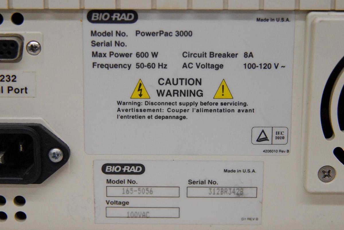 Used BIO-RAD Power Pac 3000 Electrophoresis Power Supply  (165-5056) - Lot of 2
