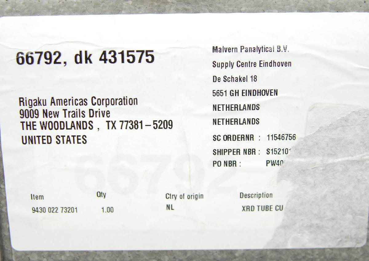 Used Rigaku R01-29-0202, 9430 022 73201, DK 427209 Long Fine Focus (LFF) 2200W Copper (Cu) Analytical X-ray tube