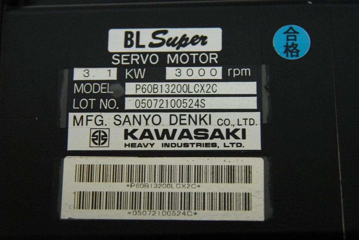 Used Kawasaki Sanyo Denki P60B13200LCX2C BL Super Servo Motor / 60490-1032RON Encoder