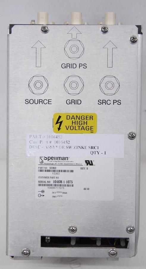 Used Spellman X3363 High Voltage Power Supply 1016452 DE SW ZINKE SRC1 24V/50mA/20kV